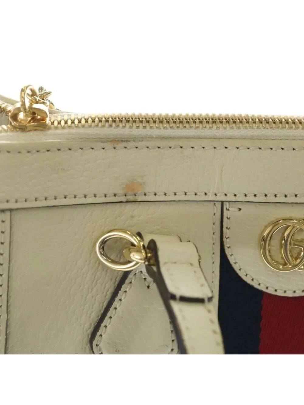 Gucci Ophidia GG Sherry Line Leather 2-Way Shoulder Bag White Ivory